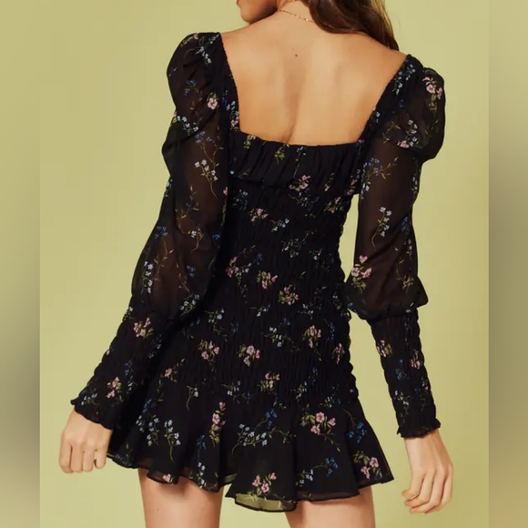 NWT For Love And Lemons Dixon Mini Dress In Black Floral size M - Picture 2 of 2